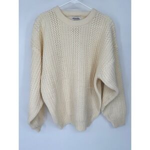 VTG Windridge Cream Knit Sweater Size L‎ Cozy Textured Chunky